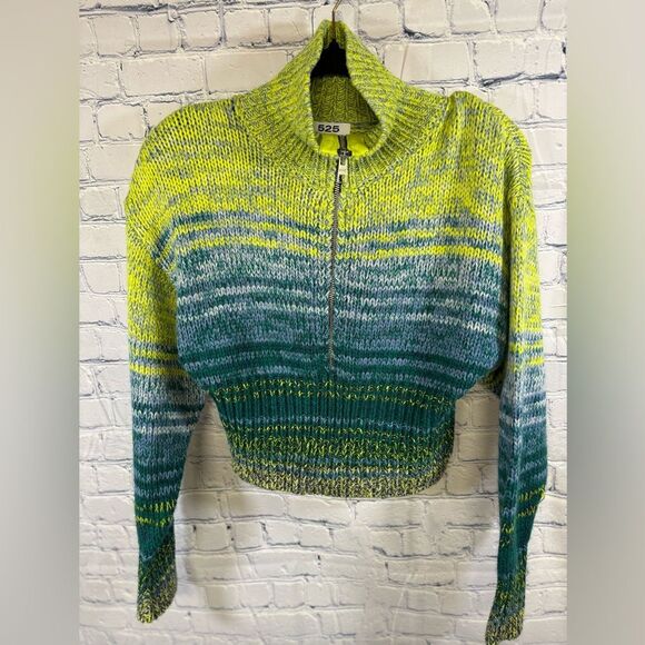 525 AMERICA Anthropologie Alexa Indigo Ombre Relaxed Cropped Half Zip Sweater S - Picture 1 of 10